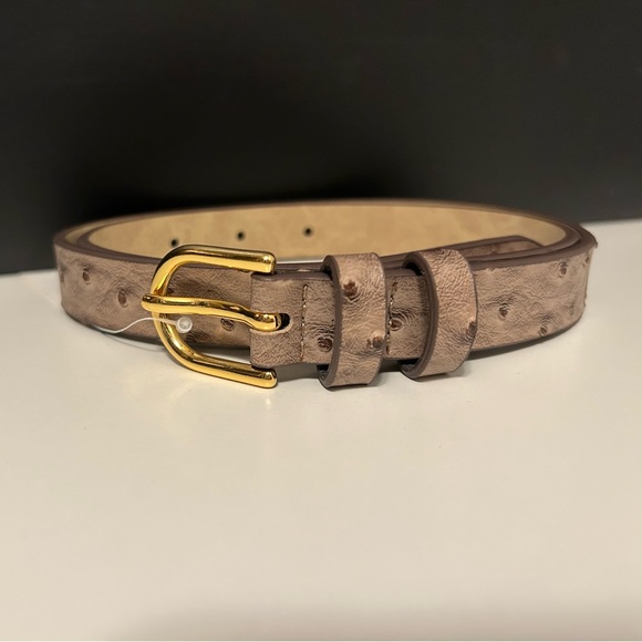 NWT Banana Republic Women's Ostrich Synthetic Leather Belt, XS, Gold Buckle - Picture 1 of 11